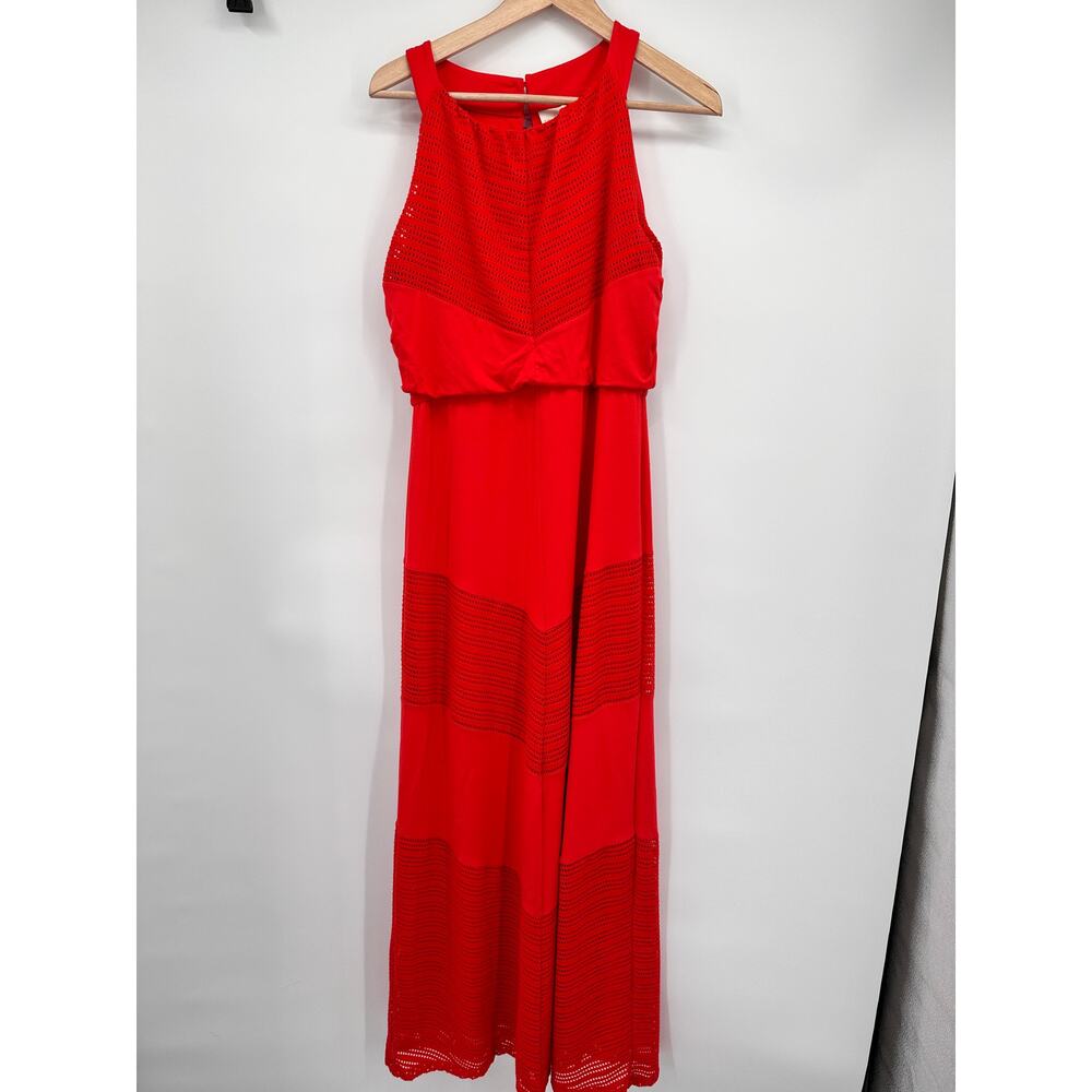 CHICO'S Red Eylet Texture Detail Halter Maxi Dress // S - Picture 1 of 15